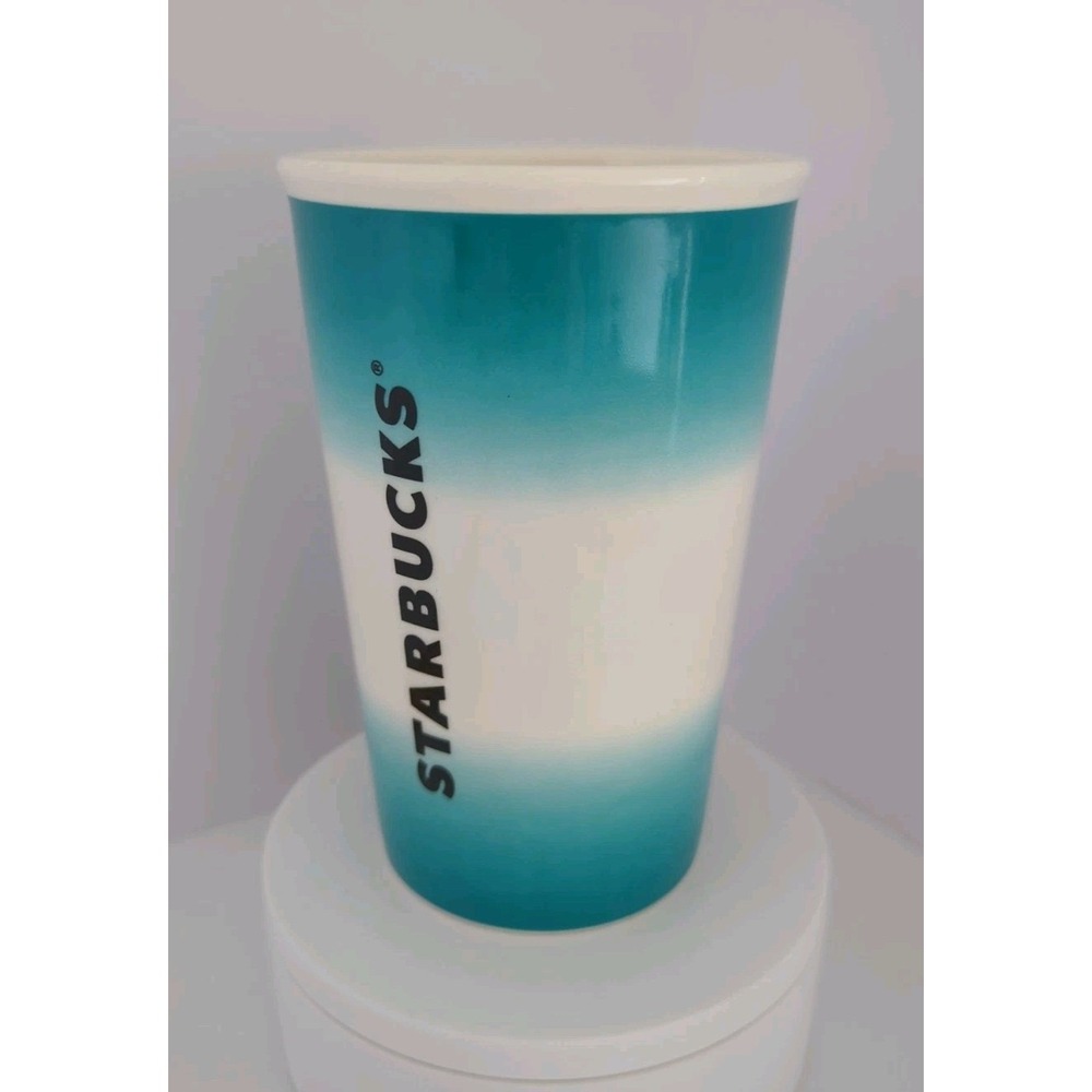 Starbucks Teal White Ombre Double Wall Ceramic Travel Tumbler Cup 8oz No Lid